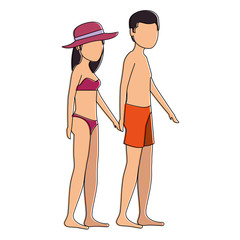 young couple in swimsuit characters