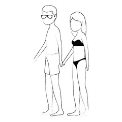 young couple in swimsuit characters