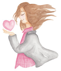 Watercolor valentine illustrations isolated on white. Wreath,pigeons,envelopes,bottle,hearts for romantic,wedding,valentines day design