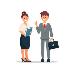 Obraz premium Head of company and secretary woman, business characters working in office cartoon vector Illustration
