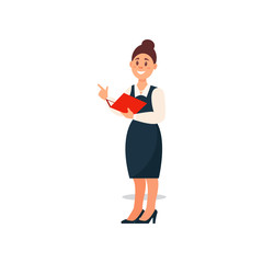 Businesswoman standing with a folder in her hand, business character working in office cartoon vector Illustration