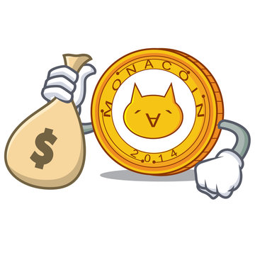 With money bag Monacoin character cartoon style
