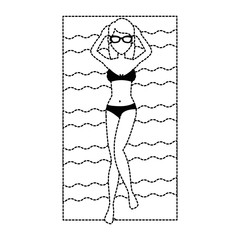 young woman tanning in towel character