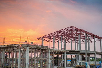 Obraz premium construction residential new house in progress at building site