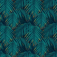 Behang Tropische bladeren Naadloze patroon met tropische bladeren. vector illustratie