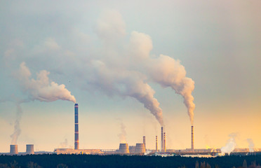 Smoke from the pipes in the factory