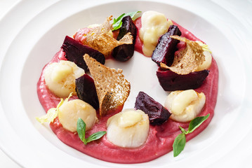scallops with beetroot sauce