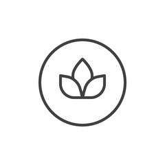 Organic, bio food line icon, outline vector sign, linear style pictogram isolated on white. Leaves in a circle, Lotus flower symbol, logo illustration. Editable stroke