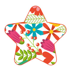 pattern shape star with flowers spring decoration vector illustration