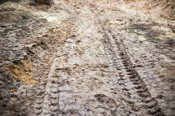 Tire tracks on the sand road