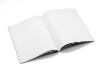 Mock-up magazine, book or catalog on white table. Blank page or notepad on solid background. Blank...