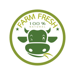 Vector of label with the head of a cow on a white background. Farm fresh. Logo Animal. Easy editable layered vector illustration.