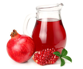 Pomegranate juice with pomegranate isolated on a white background