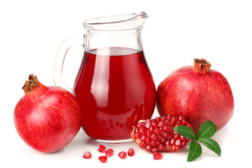 Pomegranate juice with pomegranate isolated on a white background