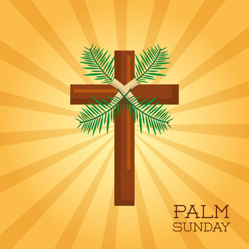 Palm Sunday Cross Card Celebration Christianity Vector Illustration