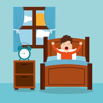 little boy wake up in the morning vector illustration