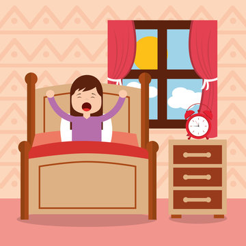 girl in bed waking up in the morning vector illustration