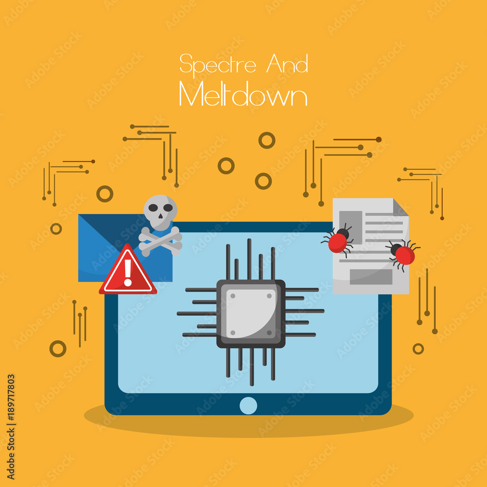 Poster table computer board circuit malicious software vector illustration