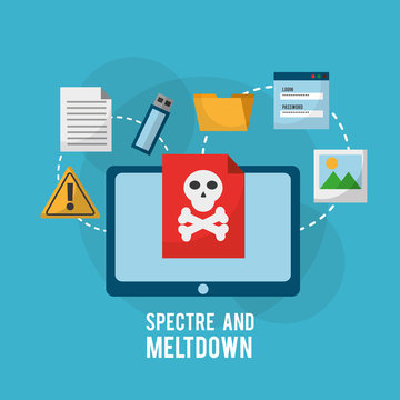 Spectre And Meltdown Tablet Computer Danger Vulnerability Infection Files Information Vector Illustration