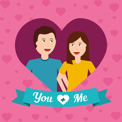 portrait happy couple love with heart background vector illustration