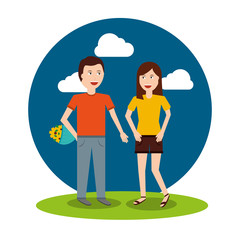 man character give bouquet flowers to woman vector illustration