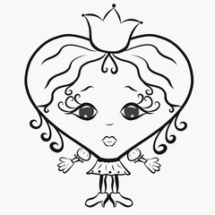 Funny girl heart, princess, coloring