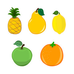 Set of five ripe fruits