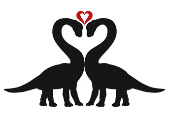 Enamored dinosaurs and heart, great romance
