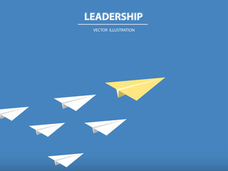 A different paper rocket flying out from others. Business concept of talent, leadership, teamwork, creativity and recruitment. Vector illustration.