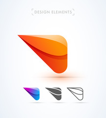 Vector abstract airplane wing logo design template. Material design, origami paper, flat and line art style. Icon set