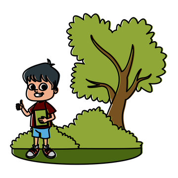 Little boy at park cartoon icon vector illustration graphic design