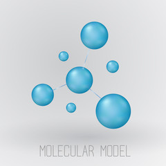 Molecular model vector illustration, chemical or biology sciences symbol visualization. Natural blue spheres structure as a sign of genetic experiments, crystal lattice or drug synthesis.