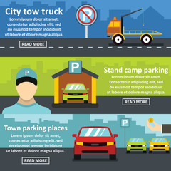 Parking tow banner horizontal set, flat style
