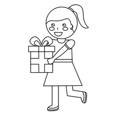 giril with gift box icon image vector illustration design  black line