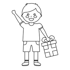 boy with gift box icon image vector illustration design  black line
