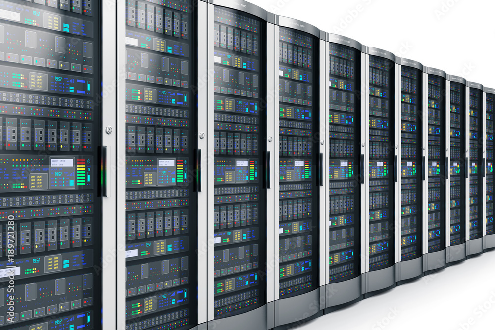 Poster Row of network servers in data center