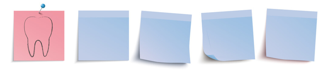 4 blaue Klebezettel Header für den Zahnarzt
