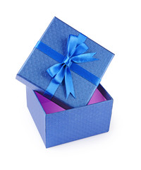 ..Dark blue square gift box with shiny satin bow
