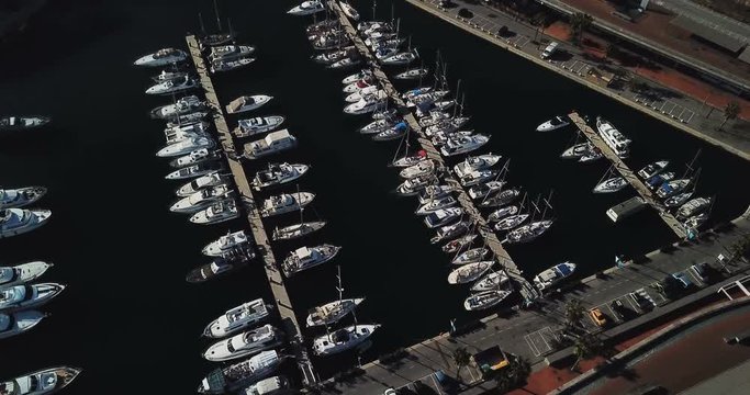 Many yachts lying at Port Forum. Barcelona, Spain