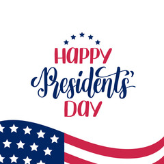 Happy Presidents Day handwritten phrase in vector. National holiday illustration with USA flag on white background.