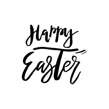 Happy Easter card with calligraphy text. Vector Template for Greetings, Congratulations, Prints, Invitations, Photo overlays. Hand lettering design for Holiday Poster