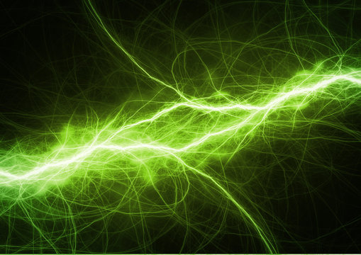 Green power, electrical lightning background