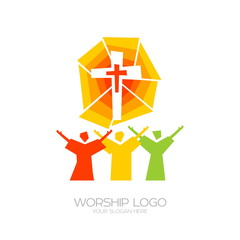 Music logo. Christian symbols. Believers in Jesus sing a song of glorification to the Lord