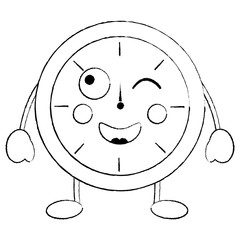 kawaii round clock time cartoon character vector illustration outline design sketch design