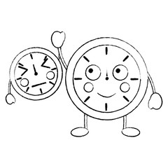 two kawaii clock character cartoon style vector illustration sketch design