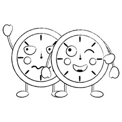 two kawaii clock character cartoon style vector illustration sketch design