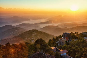 Sunrise over Himalayan Mountains Seen from Nagarkot, Nepal
