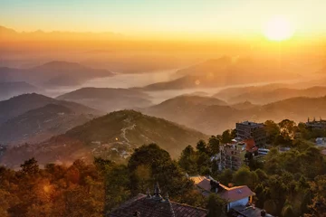 Poster Im Rahmen Sonnenaufgang über dem Himalaya-Gebirge von Nagarkot, Nepal aus gesehen? © Ingo Bartussek