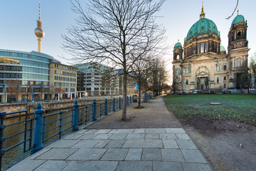 Berlin Cathedral and TV tower with River Spree