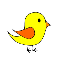 hand drawn doodle little bird cartoon, line art, coloring